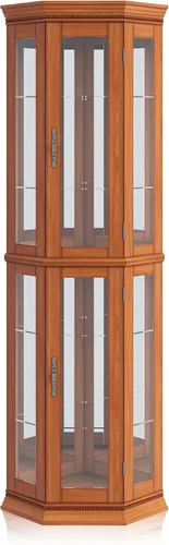 Miniatura 6 de BELLEZE Vitrina Curio con iluminación de 3 lados, puerta de vidrio templado y estantes, gabinete de esquina de madera con bombilla, estante Roble