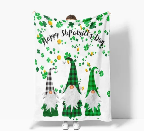 Miniatura 3 de MERCHR - Manta del Día de San Patricio con Enano, Hojas de Trébol Verde, Mantas y Sobres de Shamrock, Mantas de Franela Super Suave y Cálidas