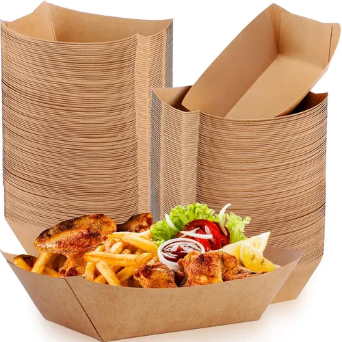 Miniatura 8 de Zhehao Paquete de 300 bandejas desechables para perros calientes Nacho, bandeja de comida de papel kraft para servir alimentos, barco, papel, barco