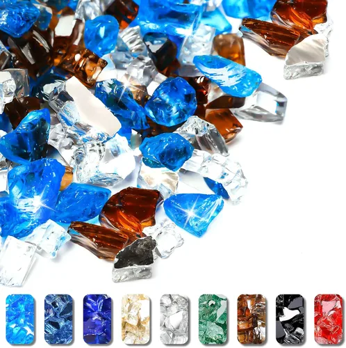 Miniatura 31 de GRISUN Vidrio de fuego azul océano Pacífico para hoguera, 10 libras 1/2 pulgada rocas de vidrio templado para chimenea natural o propano, seguro