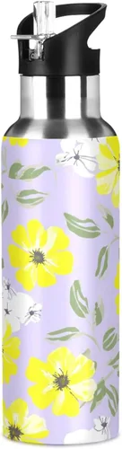 Miniatura 8 de White Yellow Flowers Violet Stainless Steel Water Bottle 32 Oz Leakproof Water Bottles, BPA-Free Sports Water Bottle with Straw