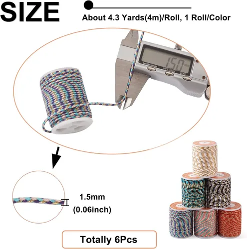 Miniatura 5 de Beadthoven - Cuerda trenzada de 0.069 pulgadas, 25.8 yardas de colores, cuerda metálica para anudar china, cuerda de macramé, cuerda de arcoíris