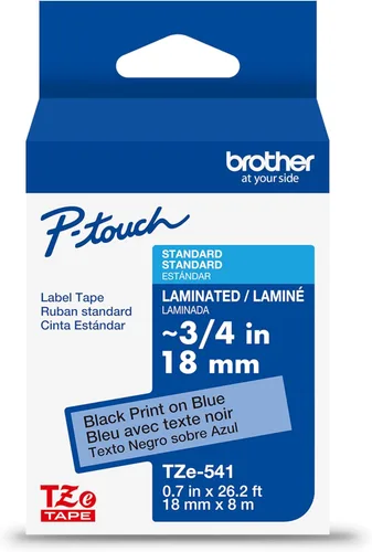 Brother Cinta de etiquetas P-Touch TZe negra con impresión en azul (TZe541), laminada, 3/4 pulgadas x 26.2 pies (0.709 in x 26.2 ft), para