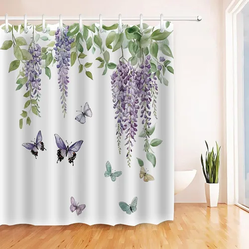 Miniatura 6 de Cortina de ducha, tela impermeable para baño, cortinas decorativas para baño, hotel (cortina, hoja verde)