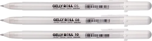 Miniatura 3 de SAKURA Gelly Roll Basic - Juego de 3 bolígrafos de gel blanco, varios tamaños Bolígrafos opacos para resaltados, dibujo y manualidades
