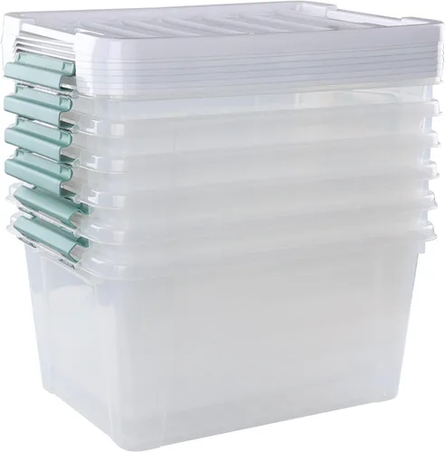 Miniatura 6 de Paquete de 6 cubos organizadores de plástico, caja de almacenamiento con cierre con asas Transparente, para cocina, oficina, dormitorio