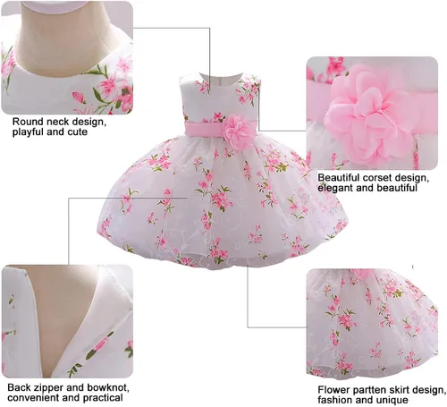 Miniatura 6 de LZH Vestido formal de encaje para bebé, vestido de novia para cumpleaños, desfiles, cumpleaños