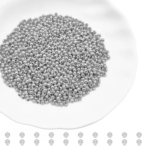 Miniatura 9 de 2500 cuentas espaciadoras de metal de 0.079 pulgadas chapadas en metal, redondas, lisas, sueltas, para hacer pulseras, topes, cuentas espaciadoras