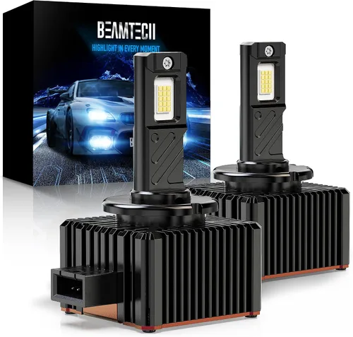BEAMTECH Bombilla D1S/D1R, 28000 lúmenes, 80 W, 6500 K, color blanco, Plug and Play, con ventilador de refrigeración, bombilla antiniebla ATV/UTV,