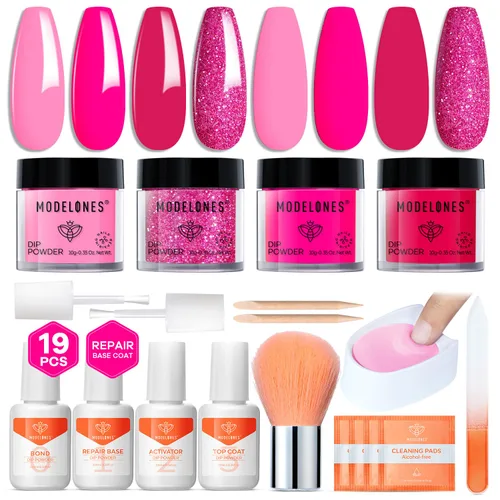 Miniatura 12 de Modelones - Kit de polvo de inmersión para uñas, 4 colores transparente, nude, blanco, rosa, set de iniciación con líquido y accesorios completos