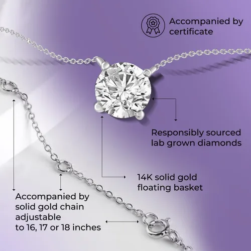 Miniatura 9 de La Joya Collares de diamantes de 1 quilate para mujer Collar de diamante solitario cultivado en laboratorio GH VS/SI Cadena de oro macizo