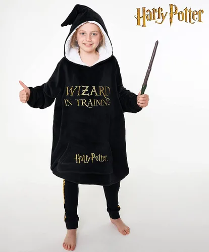 Miniatura 6 de Regalos de Harry Potter para niños, adolescentes, niñas, niños y varones, manta con capucha de mago, manta con capucha de forro polar de gran Negro