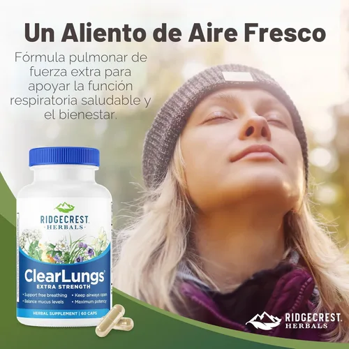 Miniatura 6 de RidgeCrest Herbals ClearLungs Extra Strength, suplemento de salud diaria, fórmula natural de bienestar pulmonar y nasal para apoyo bronquial