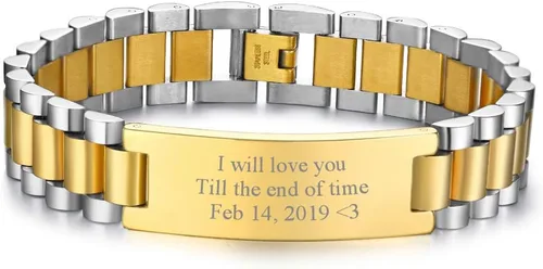 Miniatura 10 de VNOX - Pulsera de metal personalizada para parejas, joyería de metal y acero inoxidable, regalo para aniversario, 8.3 pulgadas