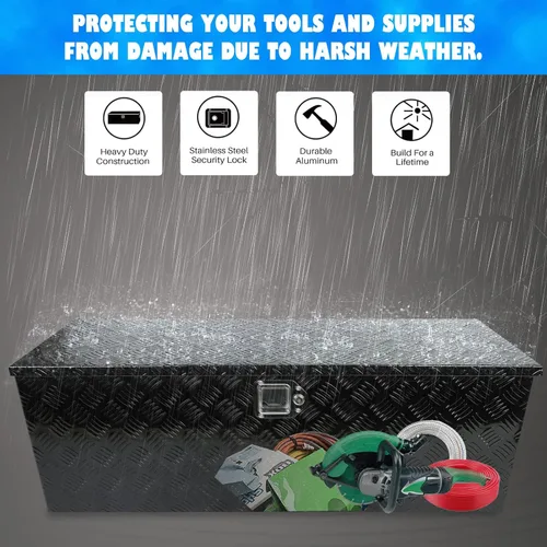 Miniatura 4 de Caja de herramientas de aluminio negro de 44 x 15 x 15 pulgadas con cerradura y llaves, cama de recogida resistente, 5 barras de almacenamiento