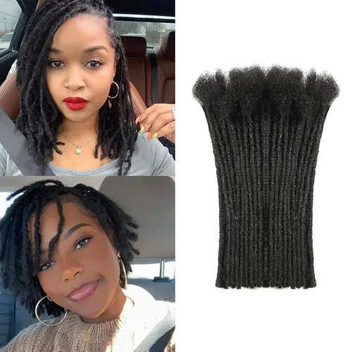 Miniatura 35 de Extensiones de cabello humano Loc de 0.2 cm de ancho, 4 pulgadas, 30 hebras, negro natural 100% completamente hechas a mano, extensiones