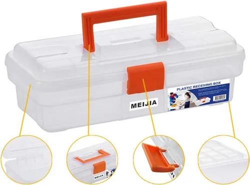 Miniatura 4 de MEIJIA Caja de almacenamiento portátil de herramientas, organizadores con pestillos plegables (negro y naranja) (12 x 5.9 x 3.94 pulgadas)