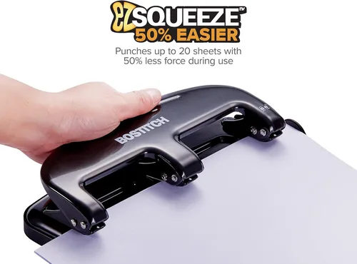 Miniatura 2 de Bostitch Office EZ Squeeze - Perforadora estándar de 20 hojas, 3 agujeros, construcción metálica, plateado/negro (HP20)
