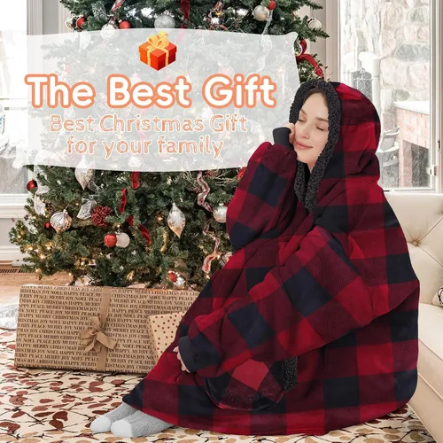 Miniatura 4 de Zando Manta con capucha 2024, manta para niños y adultos, regalo cómoda, sudadera con capucha de gran tamaño, forro polar Sherpa