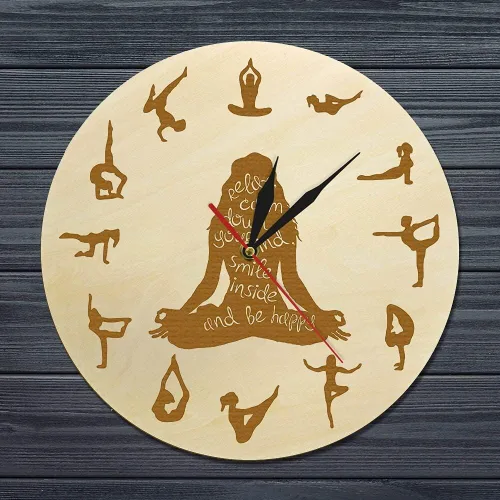 Miniatura 2 de XDG Reloj de pared de madera para yoga, decoración del hogar, meditación, yoga espiritual, silencioso, sin tictac, yoga, estudio de yoga, arte