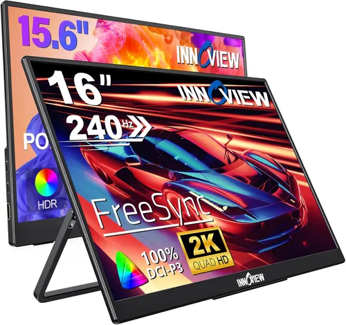 InnoView Monitor portátil de 15.6 "+16" Monitor portátil para portátil con funda protectora Soporte ajustable de 90° integrado USB C HDMI Ultra-Slim