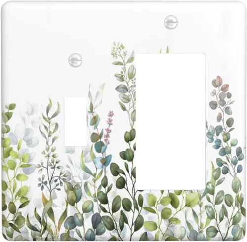 Miniatura 9 de Hojas de eucalipto, vegetación, flores de vid, sencillez, cubiertas decorativas de salida de 1 pandilla, placa de pared para interruptor de luz
