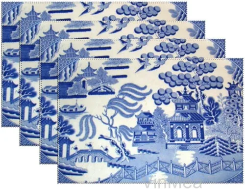 Manteles individuales de lona tradicionales del siglo XIX con sauce azul chino, mantel individual para cocina, comedor, oficina en casa, cocina,