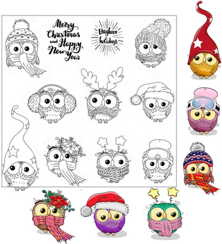Sellos transparentes de búho navideño para hacer tarjetas o viajar, bonitos sellos de goma para manualidades, diarios de arte, álbumes de recortes