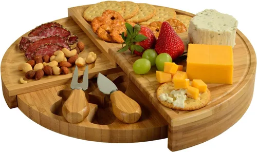 Miniatura 4 de Picnic at Ascot Tabla de queso de bambú patentada/bandeja para servir charcutería, se almacena como una cuña compacta, se abre a 13 pulgadas
