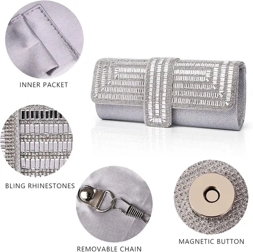 Miniatura 15 de Labair Bolso de noche y embragues para mujer, bolso de mano brillante con diamantes de imitación, bolso formal para fiesta de boda.