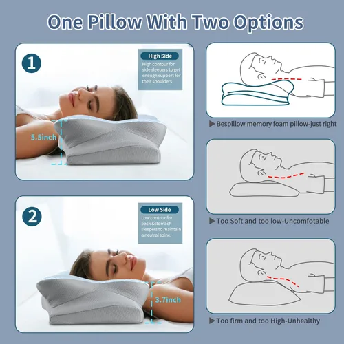 Miniatura 5 de Almohada cervical para el cuello – Almohada ergonómica para dormir de lado para aliviar el dolor, almohada cervical refrescante para dormir