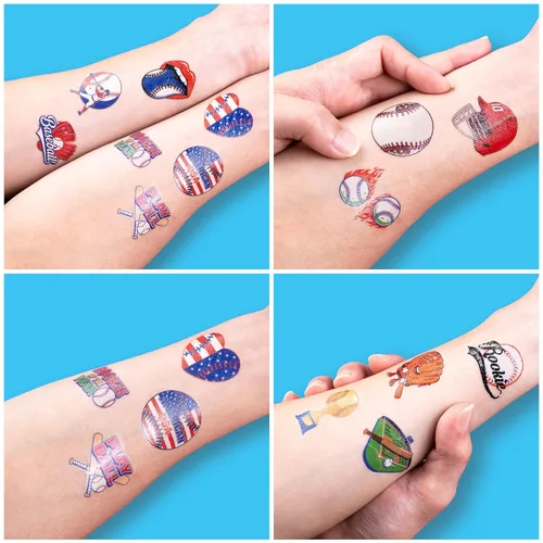 Miniatura 6 de 120 tatuajes temporales precortados para deportes de béisbol para niños Recuerdos de fiesta de cumpleaños con temática de béisbol súper lindos