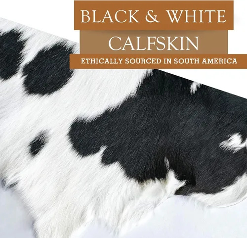 Miniatura 6 de Sunshine Cowhides Alfombra de piel de vaca 100 % genuina, color blanco y negro, alfombra de piel de becerro de estilo moderno y alfombra de área