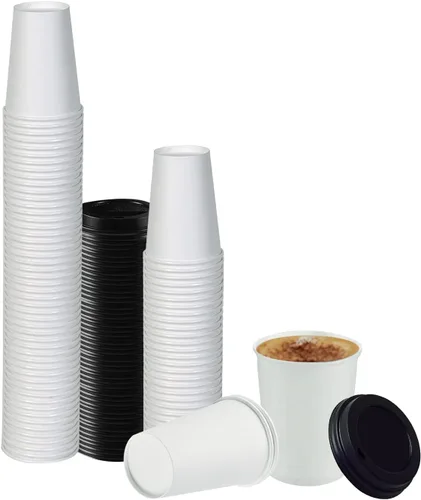 Miniatura 10 de Tapas de taza de café, tapa de cúpula para tazas de 10/24 onzas, vasos de papel, color negro, 50 unidades [no incluye tazas]