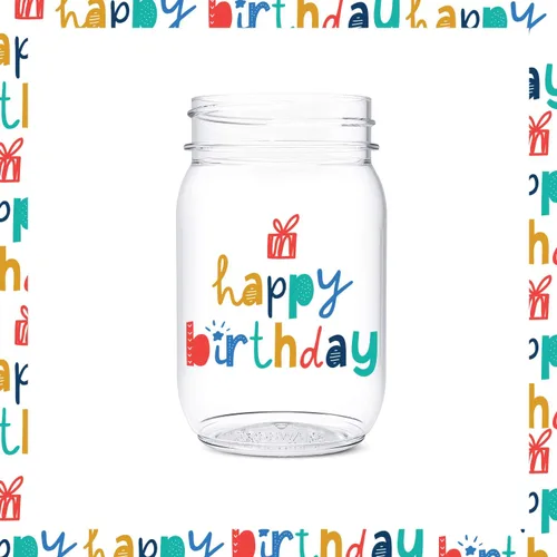 Miniatura 2 de TOSSWARE POP Mason - Tarro de 473 ml, radiante, para cumpleaños, juego de 6 piezas, reciclable, irrompible, de plástico transparente impreso