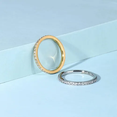 Miniatura 8 de JINEAR 3mm Wedding Bands for Women Eternity Ring 18K Gold Plated Cubic Zirconia Engagement Rings Stackable Anniversary Promise Statement Ring Gift