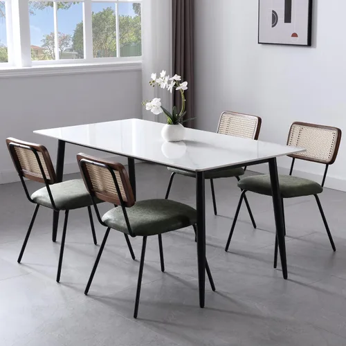 Miniatura 10 de Juego de 2 sillas de comedor de ratán, sillas de comedor de caña tapizadas de sherpa negro con respaldo de ratán, sillas de comedor tejidas