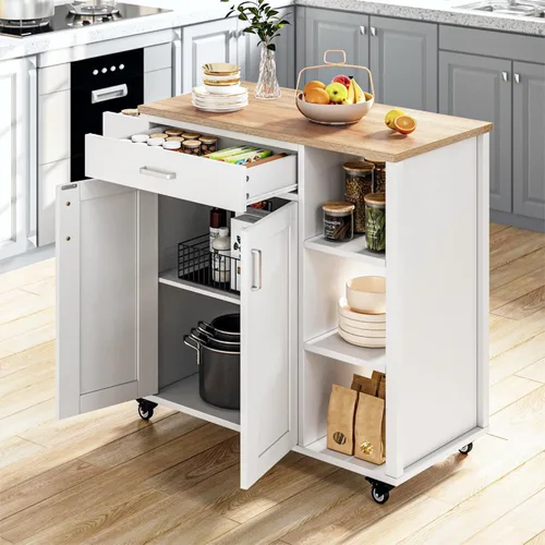 Miniatura 2 de YITAHOME Carrito de isla de cocina rodante de 37 pulgadas con almacenamiento, isla de bloque de carnicero sobre ruedas, carritos de almacenamiento