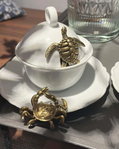 Miniatura 7 de Juego de 2 mini esculturas de tortuga y cangrejo: juego de figuras de latón antiguo, decoración de estantería zen hecha a mano Estatua