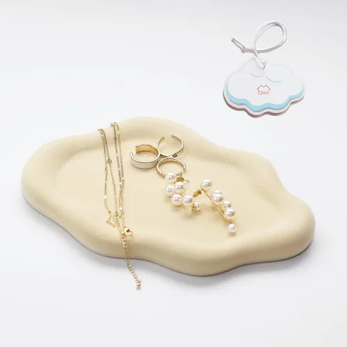 Bandeja de joyería para mujer, soporte para platos para anillos, placa de cerámica única en forma de nube, cosas lindas, decoración de habitación,