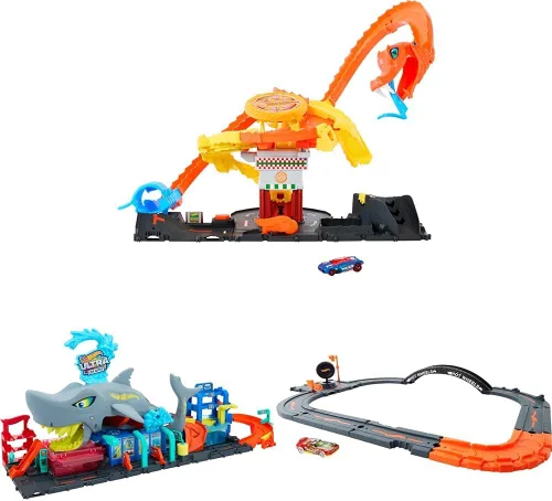 Miniatura 9 de Hot Wheels - Juego de pista para autos modelo City Toy Car Track Set, Pizza Slam Cobra Attack Playset, Cola de serpiente en espiral con Randomizer
