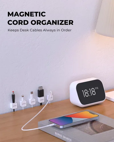 Miniatura 2 de Paquete de 10 organizadores de cables magnéticos, clips magnéticos para cables de escritorio, soporte de cables para mesita de noche, soporte
