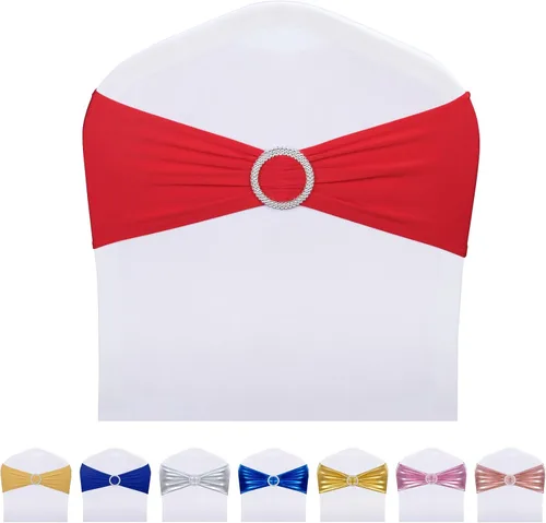 Miniatura 13 de LEBENGURU Bandas para silla de elastano doradas, 30 lazos elásticos de alta calidad con deslizadores para decoración de banquete de boda, fiesta