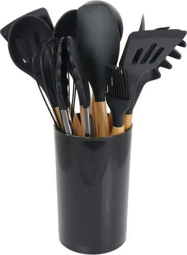 Miniatura 2 de Megachef Juego de utensilios de cocina de madera, 12 piezas, textura negra y madera