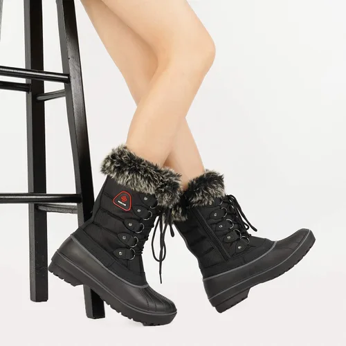 Miniatura 8 de DREAM PAIRS botas de nieve de invierno para mujer, de media caña, con forro de piel sintética