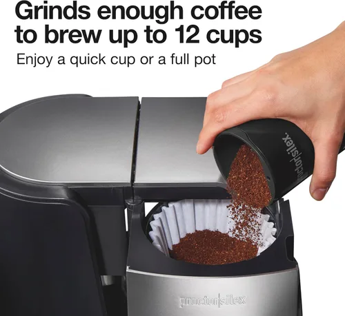 Miniatura 5 de Proctor Silex Molinillo de café eléctrico para granos, especias y más, cuchillas de acero inoxidable, hace hasta 12 tazas, color negro