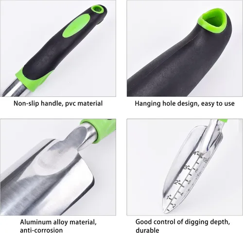 Miniatura 7 de Paleta de jardín y pala ancha de mano puntiaguda con mango ergonómico antideslizante de goma suave para plantar, trasplantar, deshierbar, mover