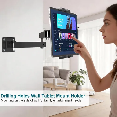 Miniatura 4 de Mippko Soporte plegable de pared para iPad, soporte para tableta, soporte ajustable de 360°, brazo articulado de aleación de aluminio extensible