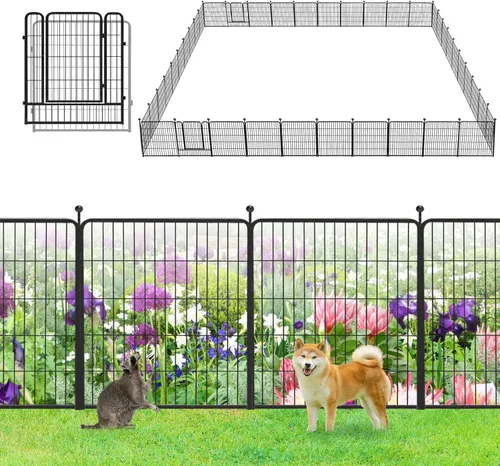 Miniatura 19 de Valla de Jardín con Puerta Cercado de Metal para Patio, 32 pulgadas x 23 pies 10 Paneles de Valla Sin Excavación Paneles de Valla Temporal