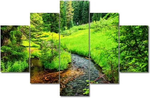 Miniatura 59 de TUMOVO Lienzo decorativo para pared de sala de estar, 5 paneles de naturaleza, Alaska, Estados Unidos, autopista alrededor de montañas, paisaje